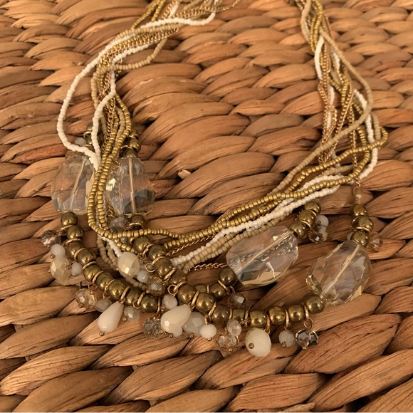 Two-Piece Set Multi Layered Beaded Gold Tone Necklace & Bracelet - Picture 2 of 9